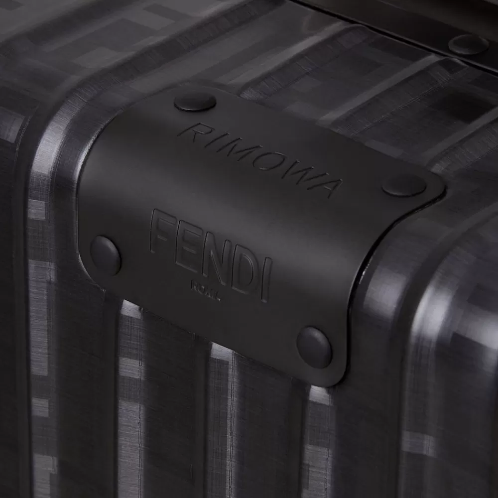 Viaggi>Fendi Trolley In Alluminio Nero Con Dettagli In Pelle