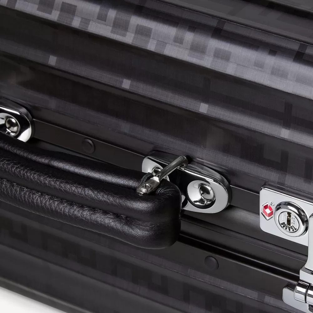 Viaggi>Fendi Trolley In Alluminio Nero Con Dettagli In Pelle