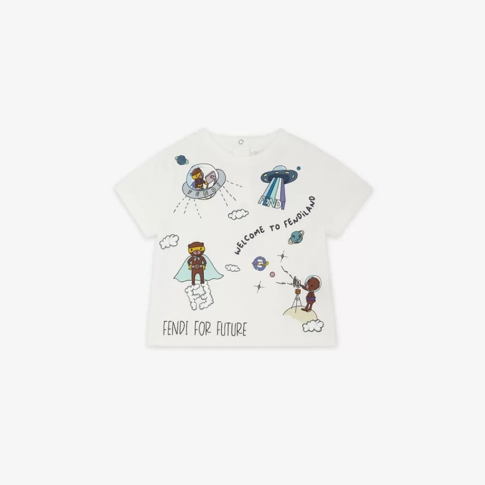Bambina>Fendi T-Shirt Baby In Jersey Bianco E Multicolor