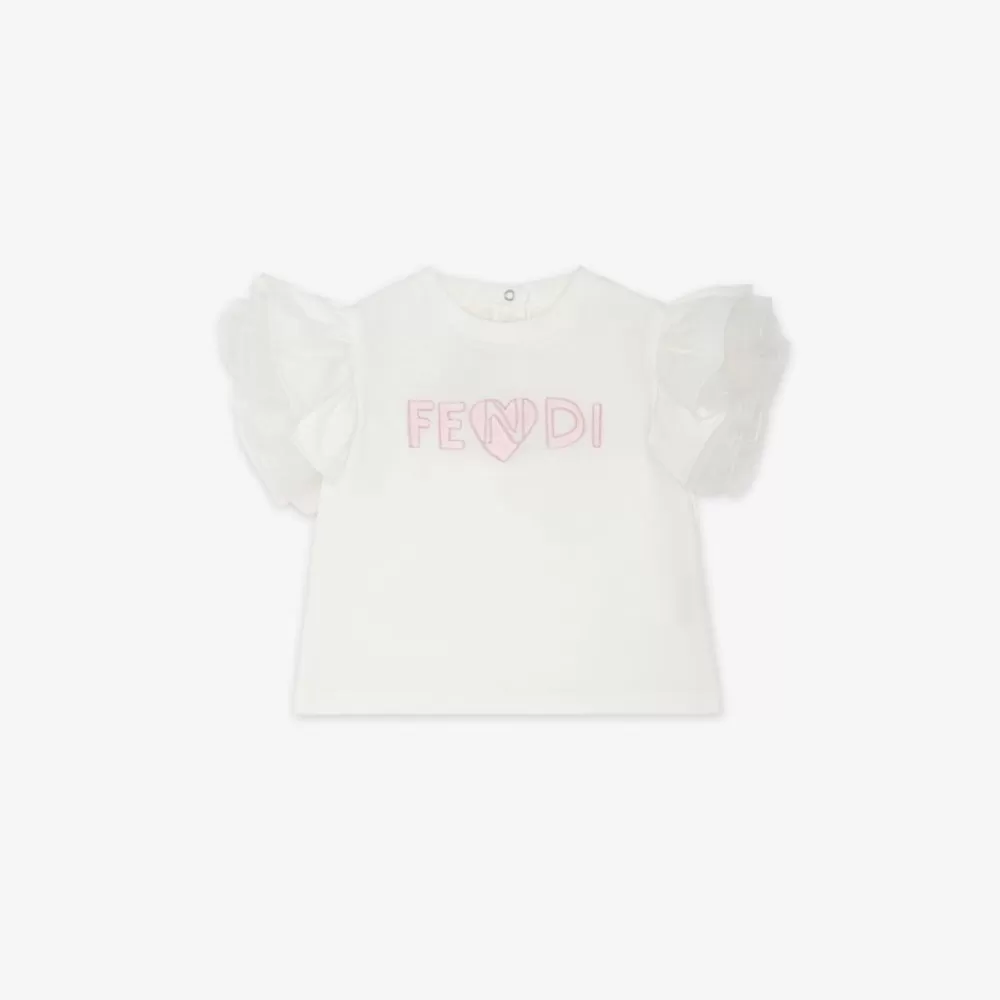 Bambina>Fendi T-Shirt Baby In Jersey Bianco E Tulle