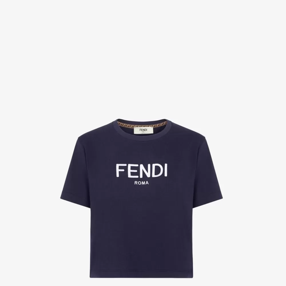 T-Shirt E Felpe>Fendi T-Shirt In Cotone Blu