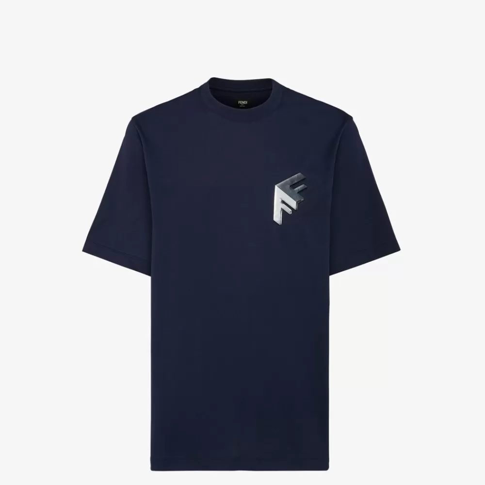 T-Shirt E Polo>Fendi T-Shirt In Jersey Blu