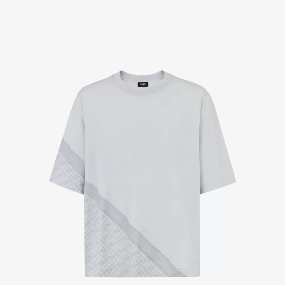 T-Shirt E Polo>Fendi T-Shirt In Jersey Grigio Diagonal