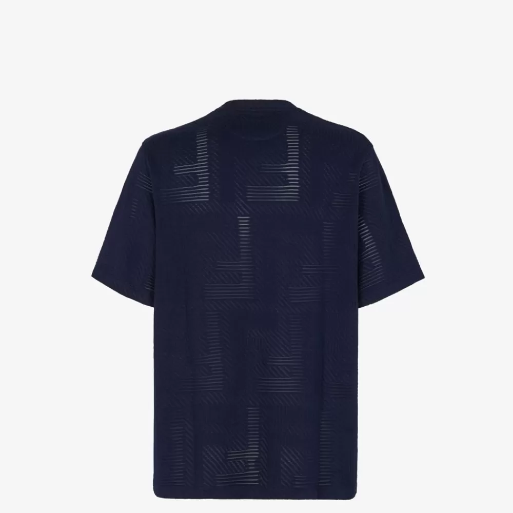 T-Shirt E Polo>Fendi T-Shirt In Jersey Jacquard Blu