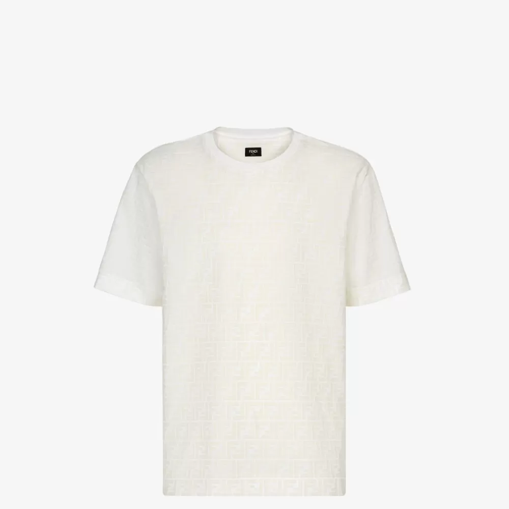 T-Shirt E Polo>Fendi T-Shirt In Piquet Bianco