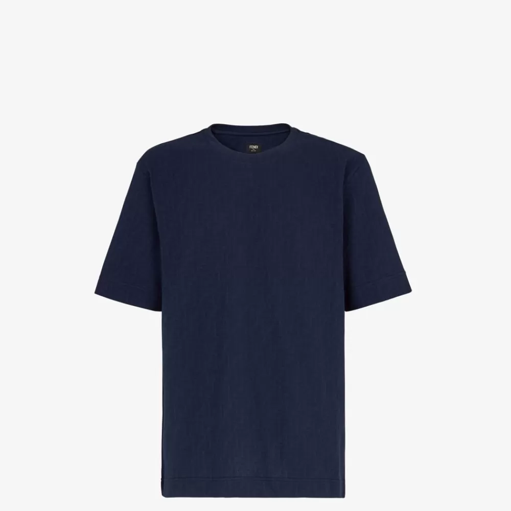 T-Shirt E Polo>Fendi T-Shirt In Piquet Blu