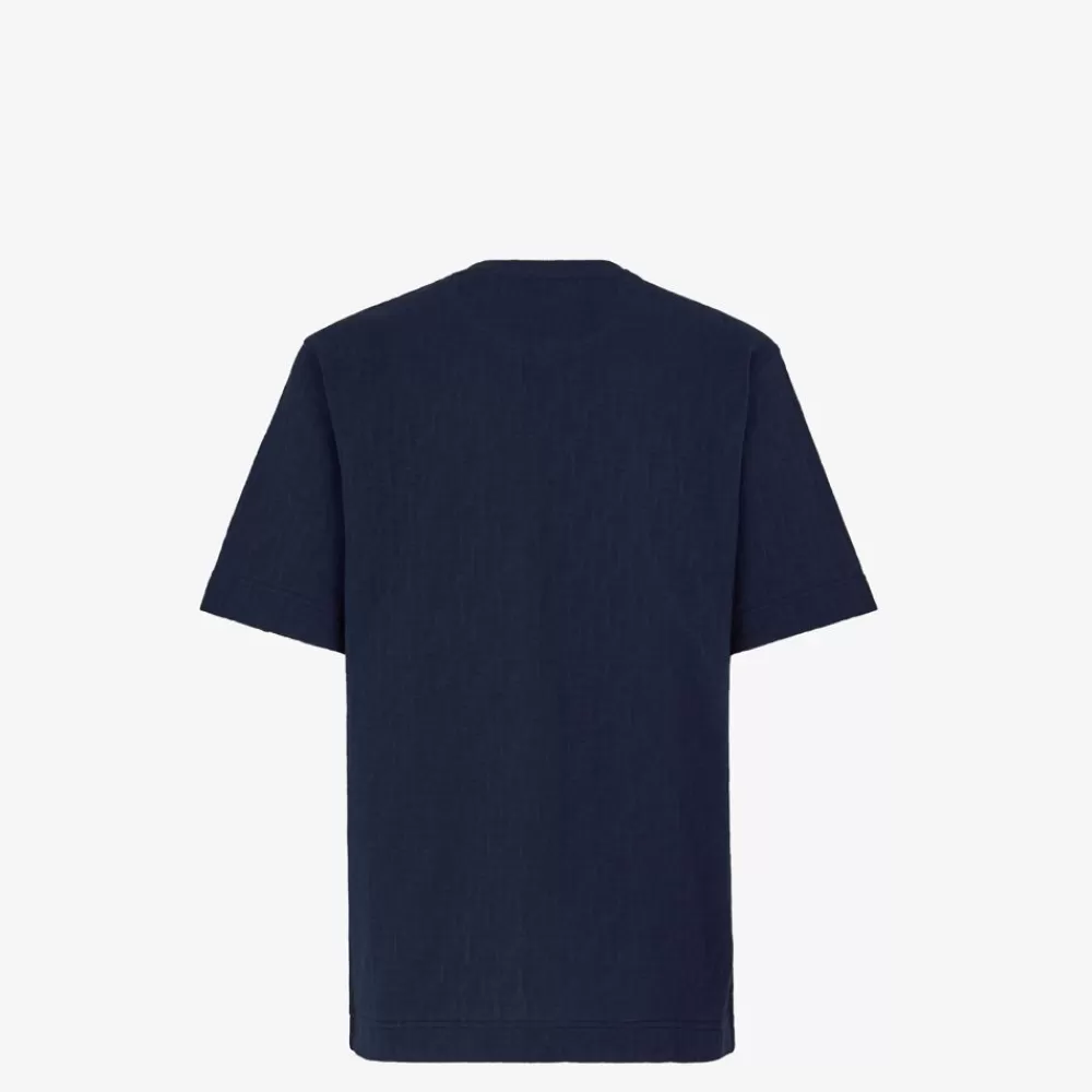 T-Shirt E Polo>Fendi T-Shirt In Piquet Blu