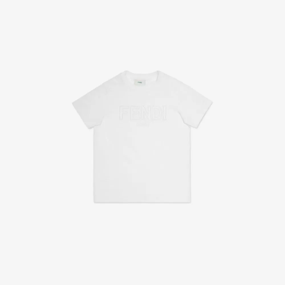 Abbigliamento>Fendi T-Shirt Junior In Jersey E Tulle Con Ricamo