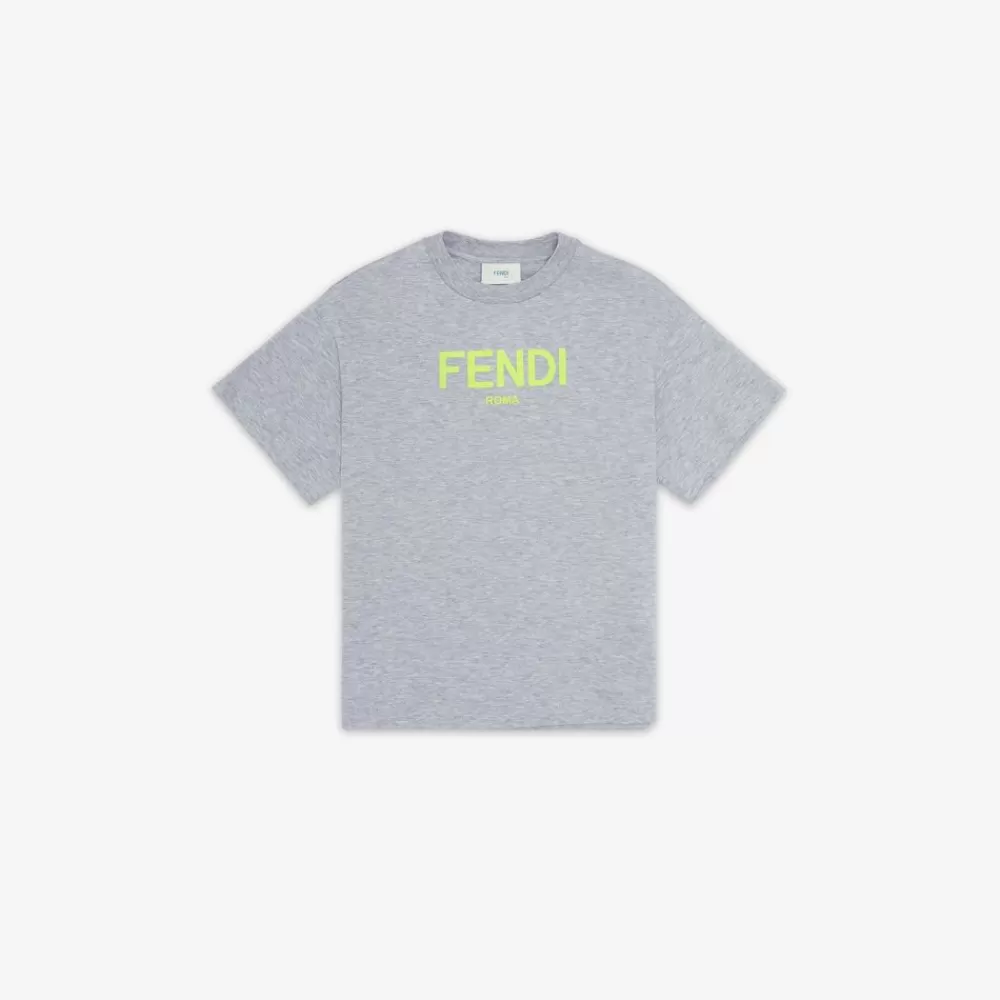 Abbigliamento>Fendi T-Shirt Junior In Jersey Grigio E Stampa Fluo