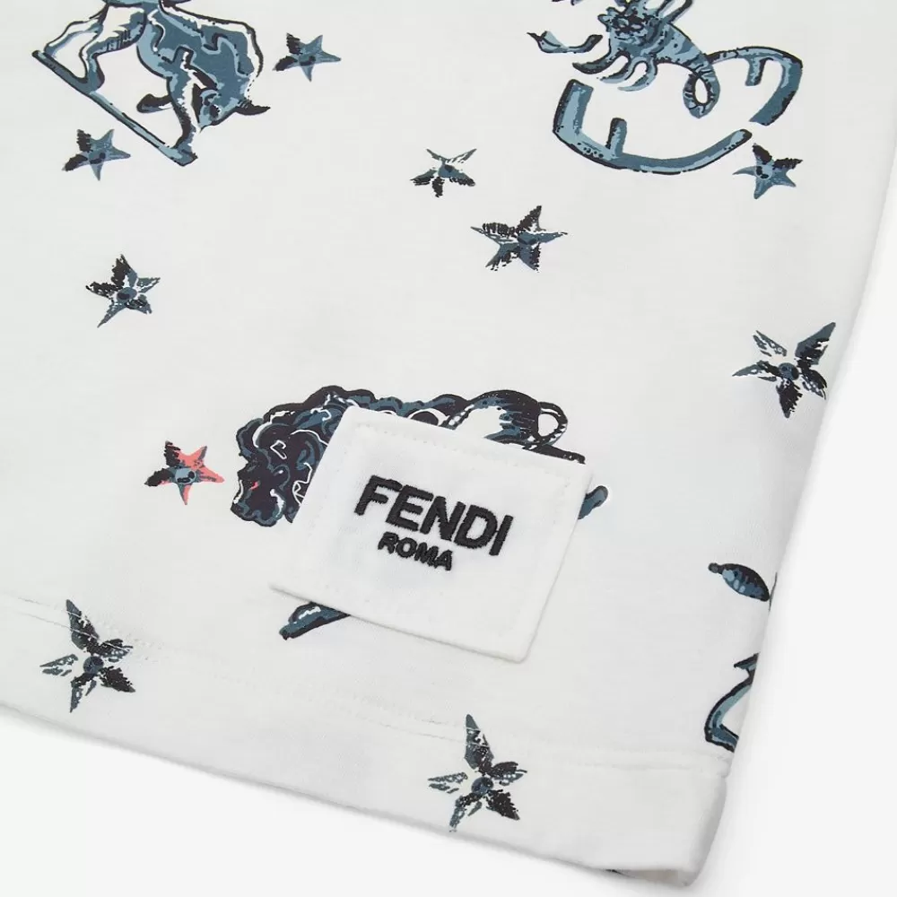 Abbigliamento>Fendi T-Shirt Junior Mini Me In Jersey Bianco E Stampa Multicolor