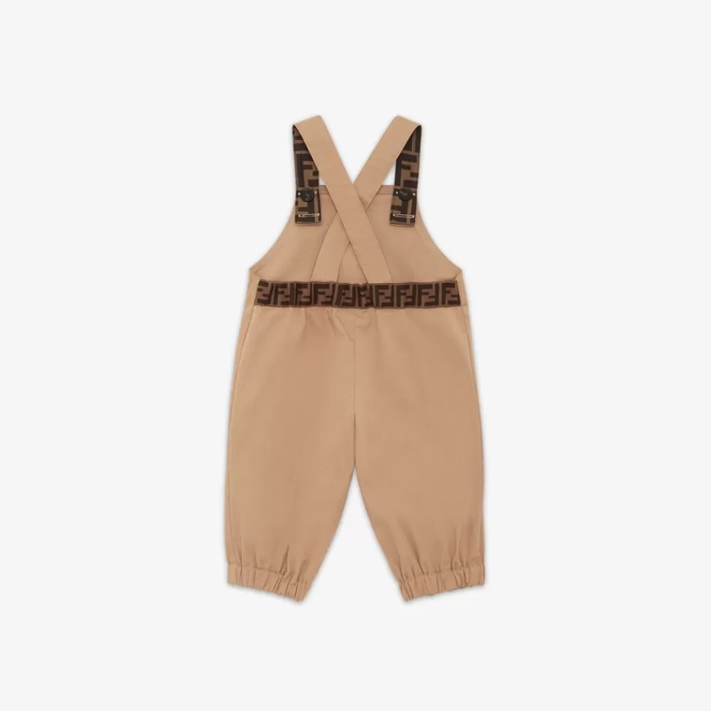 Bambina>Fendi Tutina Baby In Gabardina Beige Con Patch Tabacco