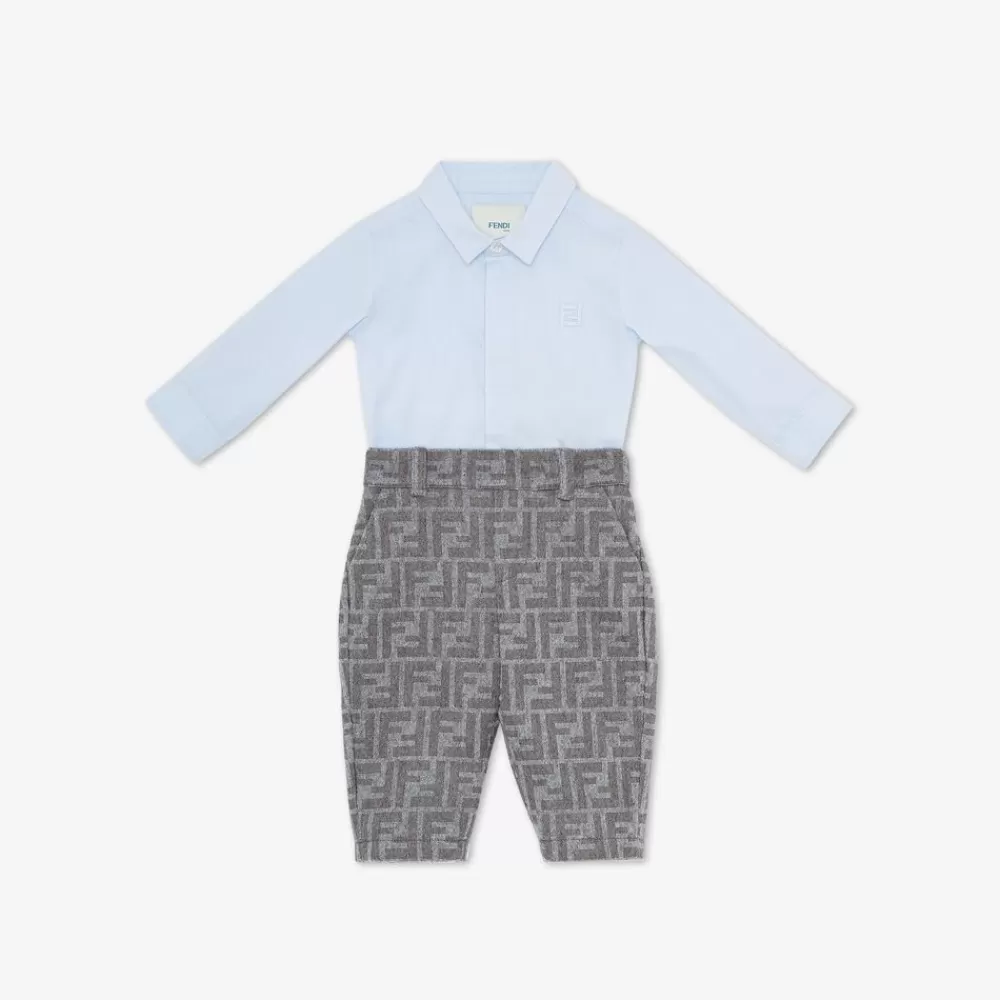 Bambino>Fendi Tutina Baby In Popeline E Flanella Con Logo