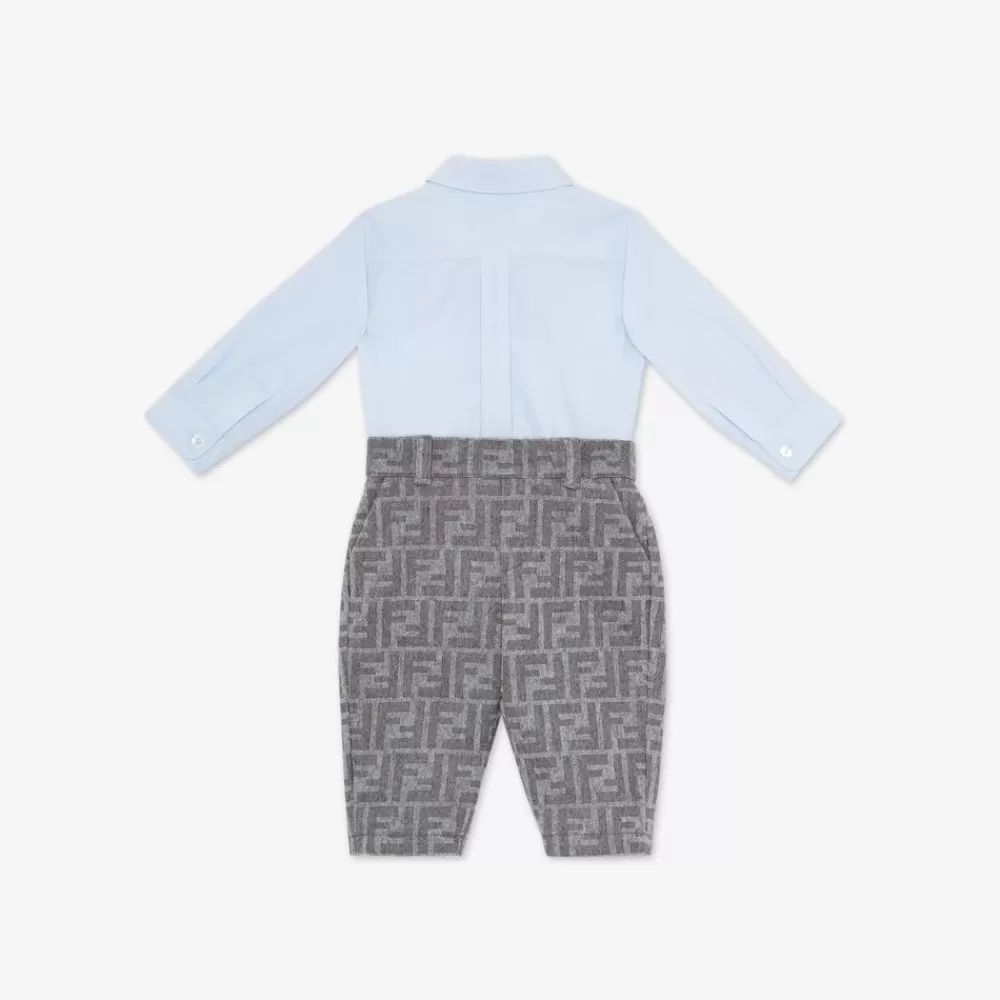 Bambino>Fendi Tutina Baby In Popeline E Flanella Con Logo